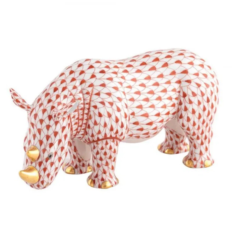 Herend Standing Rhinoceros - Rust