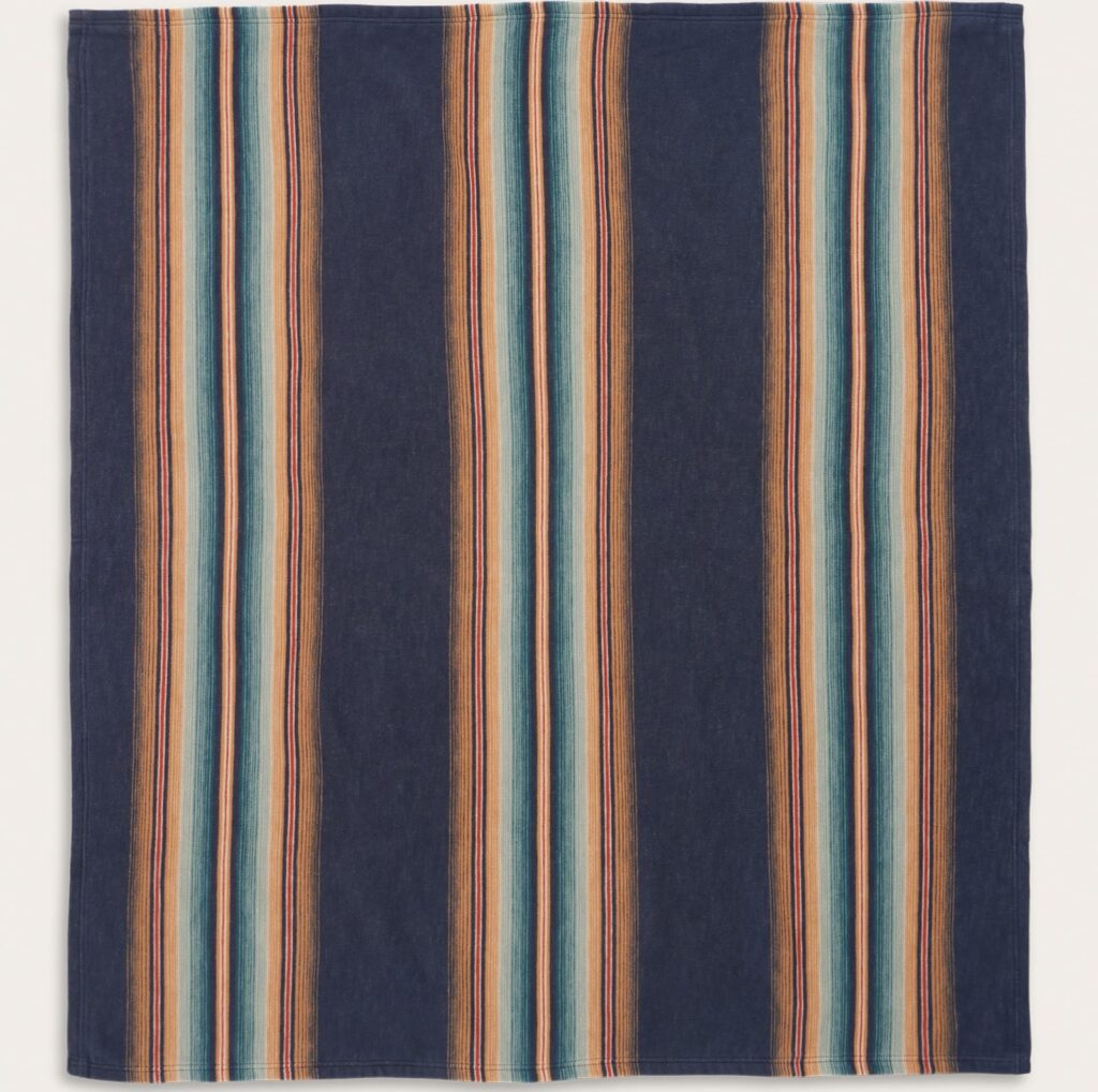 Pendleton Wyeth Falls/Stripe Organic Cotton Throw Set - Denim