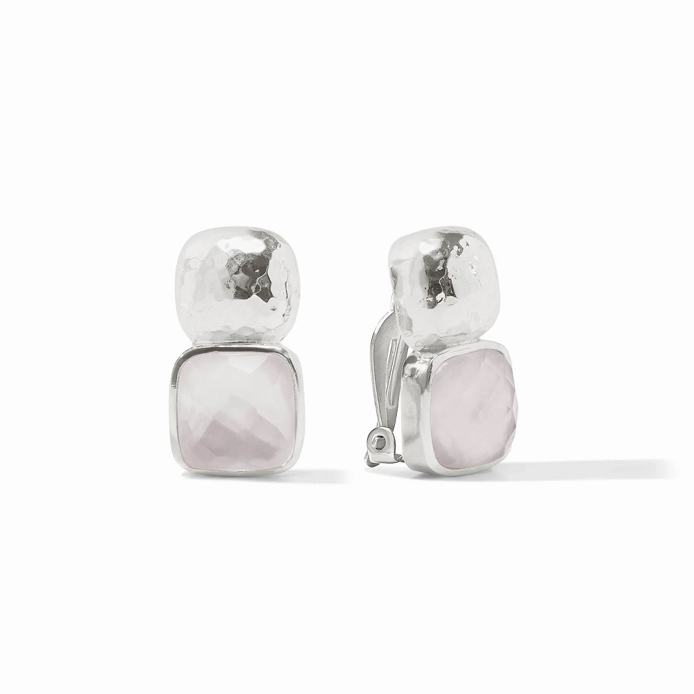Julie Vos Silver Catalina Clip Earrings- Iridescent Clear Crystal