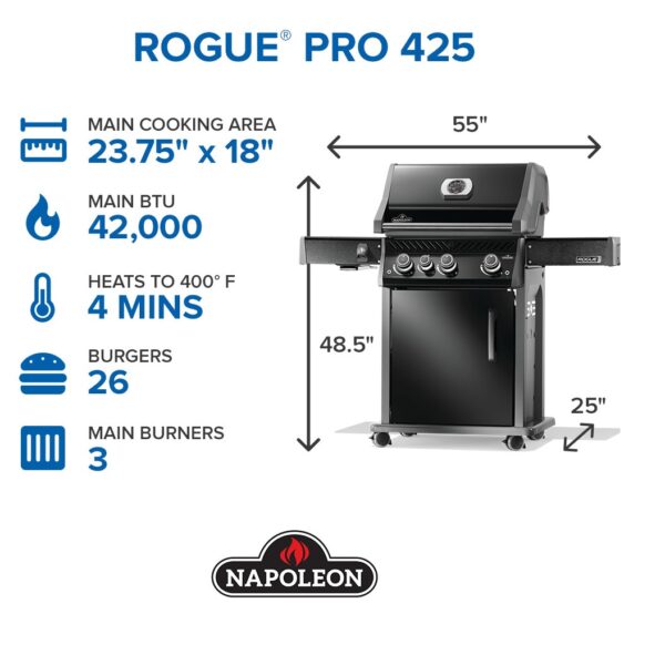Napoleon Rogue PRO 425 SIB with Infrared Side Burner - Black (Liquid Propane)