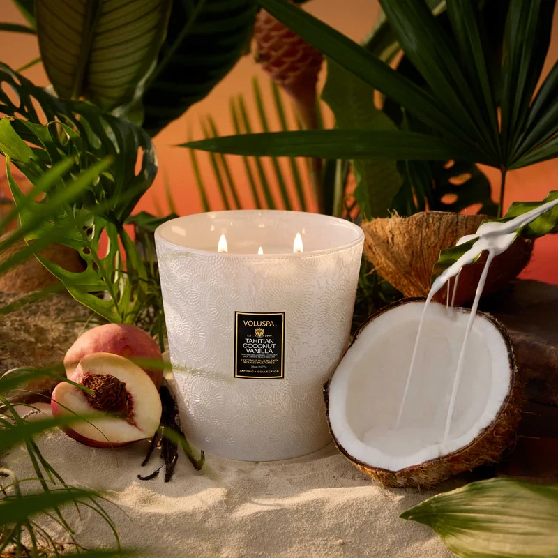 Voluspa Tahitian Coconut Vanilla 3 Wick Hearth Candle