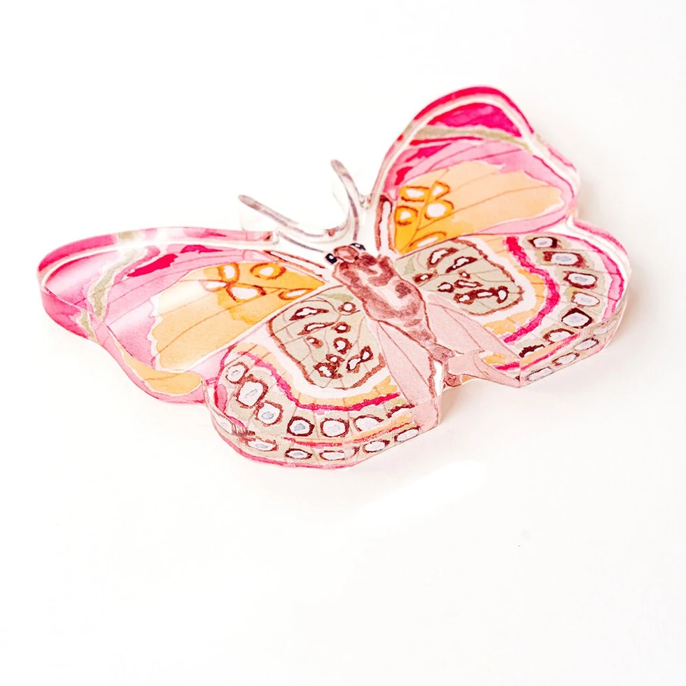 Catherine Cartie - Pink and Green Butterfly Acrylic Art Block Large