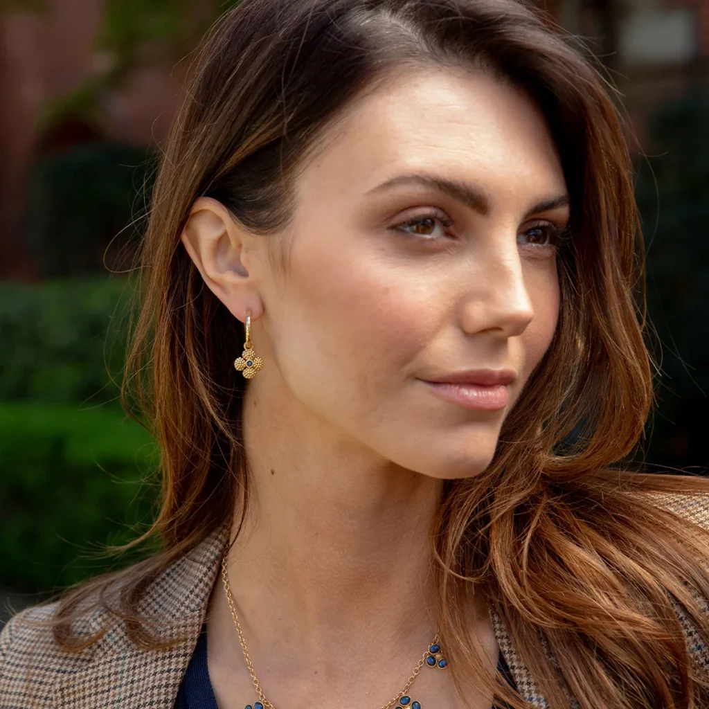 Capucine De Wulf Berry Clover Hoop Earrings with Double Sided Charm - Blue Labradorite