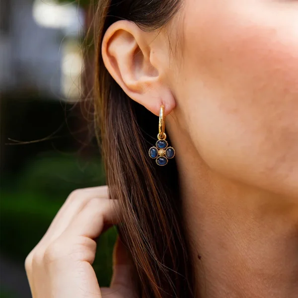 Capucine De Wulf Berry Clover Hoop Earrings with Double Sided Charm - Blue Labradorite