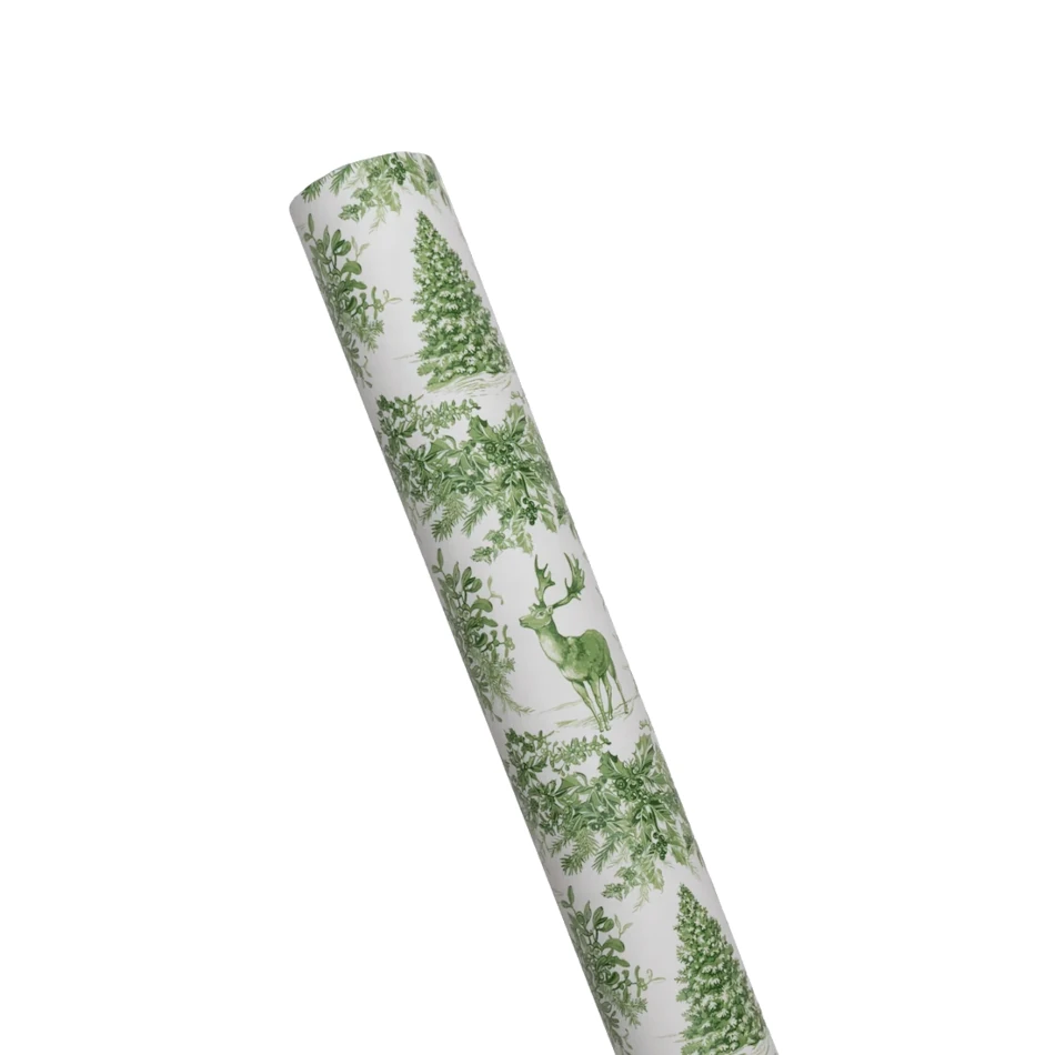 Caspari Christmas Toile Green Roll Wrap
