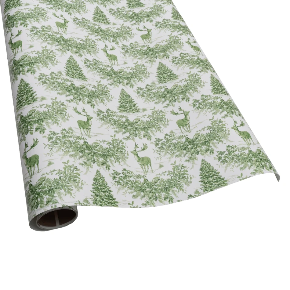 Caspari Christmas Toile Green Roll Wrap