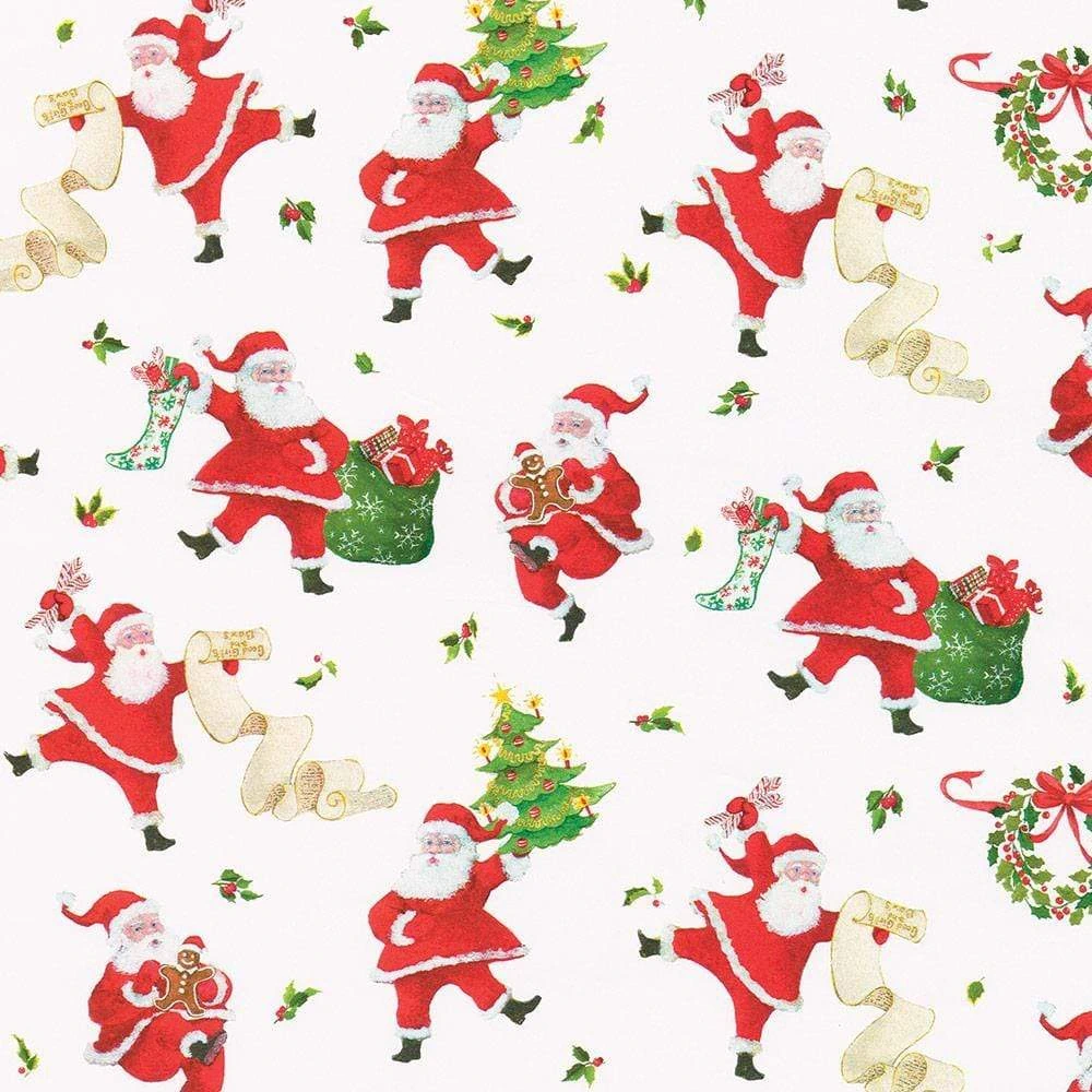 Caspari Dancing Santas Wrapping Paper
