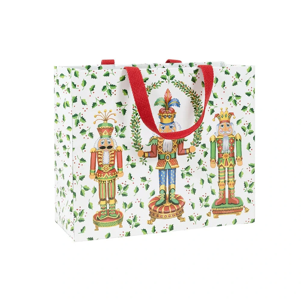 Caspari Nutcracker Christmas White Gift Bag - Large