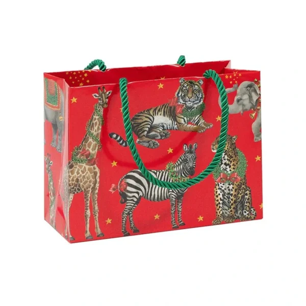 Caspari Wild Christmas Red Gift Bag