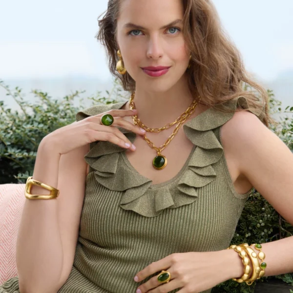 Julie Vos Solara Statement Gold Necklace - Iridescent Palmetto Green