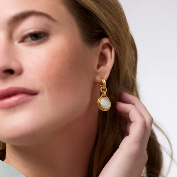 Juliska Solara Hoop & Charm Gold Earring - Iridescent Palmetto Green3
