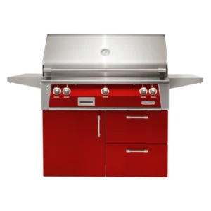 Alfresco 42” Freestanding Grill on Deluxe Cart with SearZone & Rotisserie – Carmine Red (Natural Gas)