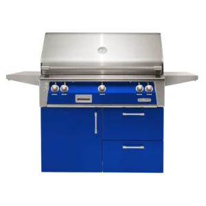 Alfresco 42” Freestanding Grill on Deluxe Cart with SearZone & Rotisserie – Ultramarine Blue (Natural Gas)