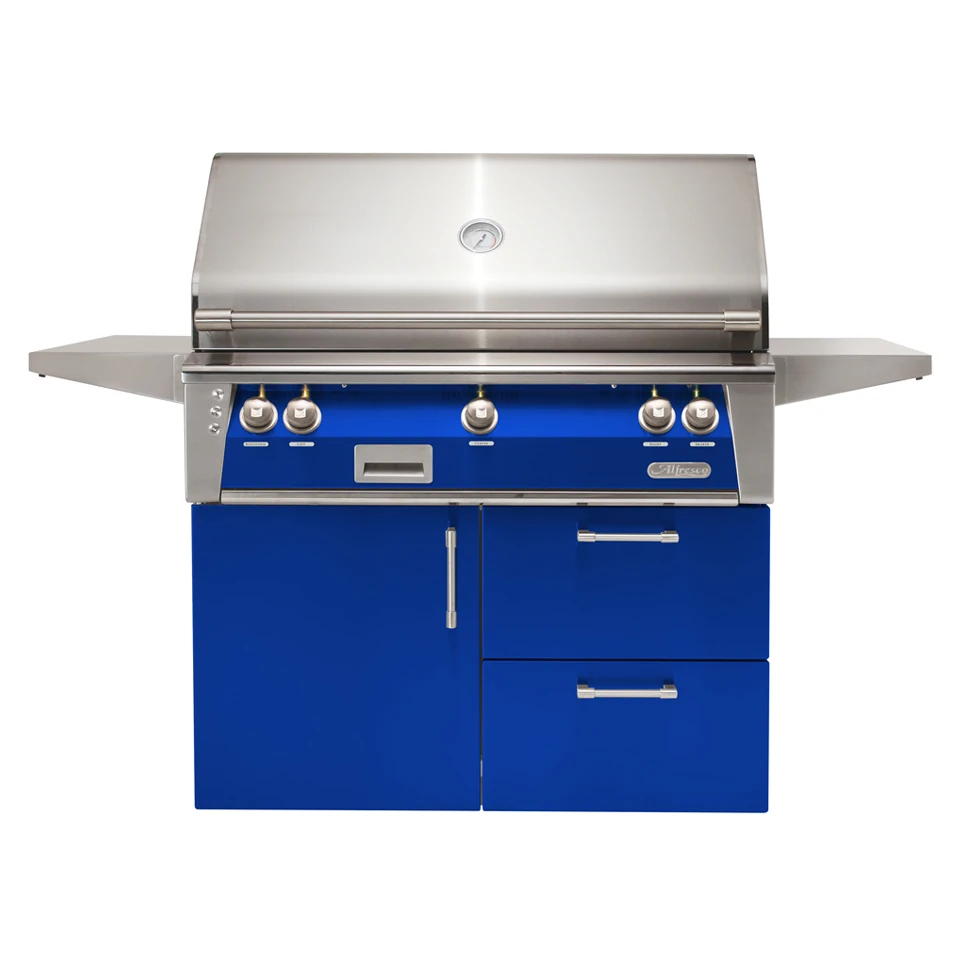 Alfresco 42” Freestanding Grill on Deluxe Cart with SearZone & Rotisserie – Ultramarine Blue (Natural Gas)