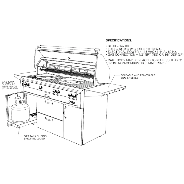 Alfresco 56” Freestanding All Grill with Standard Cart (Natural Gas)