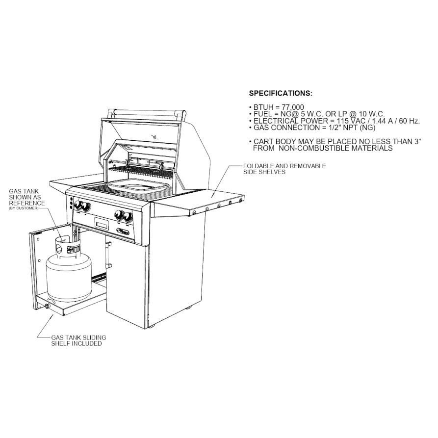 Alfresco 30” Sear Zone Grill with Cart (Natural Gas)