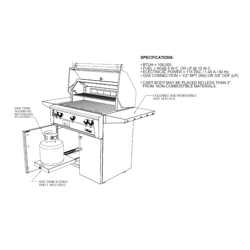Alfresco 36” Sear Zone Grill with Cart (Natural Gas)