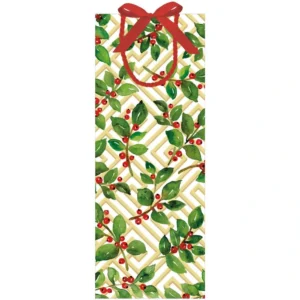 Caspari Holly and Fretwork Bottle Bag