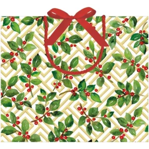Caspari Holly and Fretwork Large Gift Bag