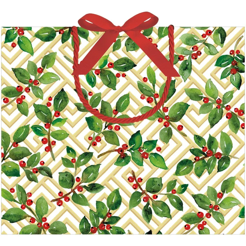 Caspari Holly and Fretwork Large Gift Bag