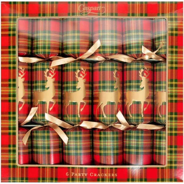 Caspari Reindeer Tartan Celebration Crackers
