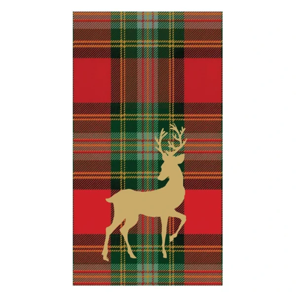 Caspari Reindeer Tartan Red Guest Towel Napkins