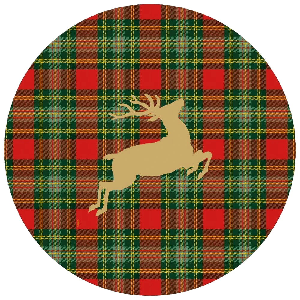Caspari Reindeer Tartan Red Paper Placemats