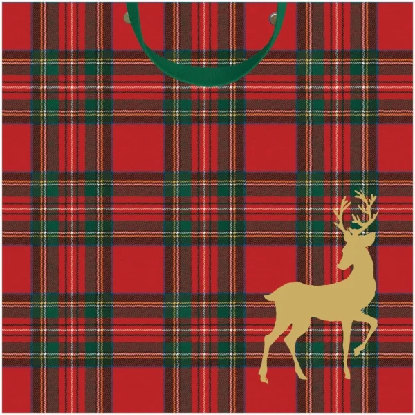 Caspari Royal Plaid Reindeer Small Gift Bag