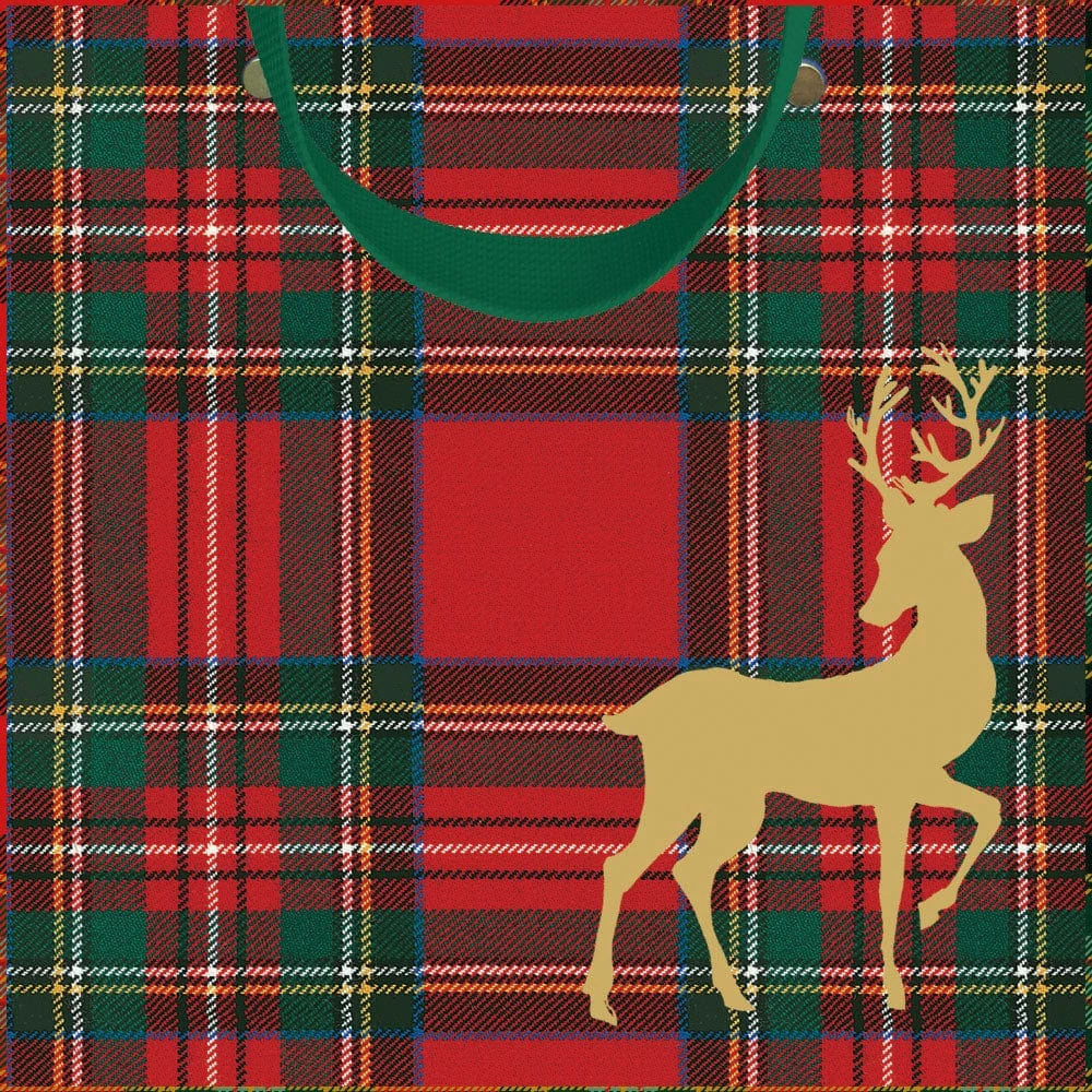 Caspari Royal Plaid Reindeer Small Gift Bag