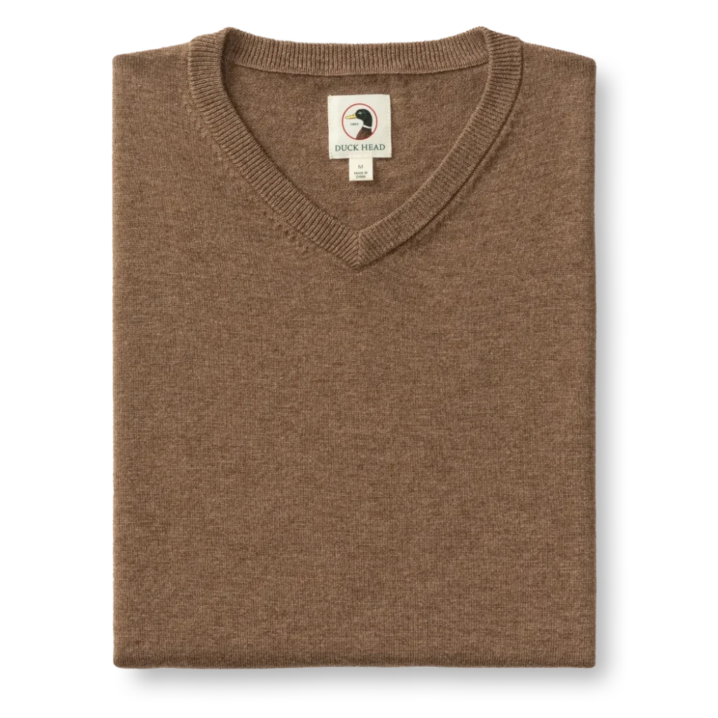 Duck Head Buckley Merino V-Neck Sweater - Dark Oak Heather Duck Head Buckley Merino V-Neck Sweater - Dark Oak Heather
