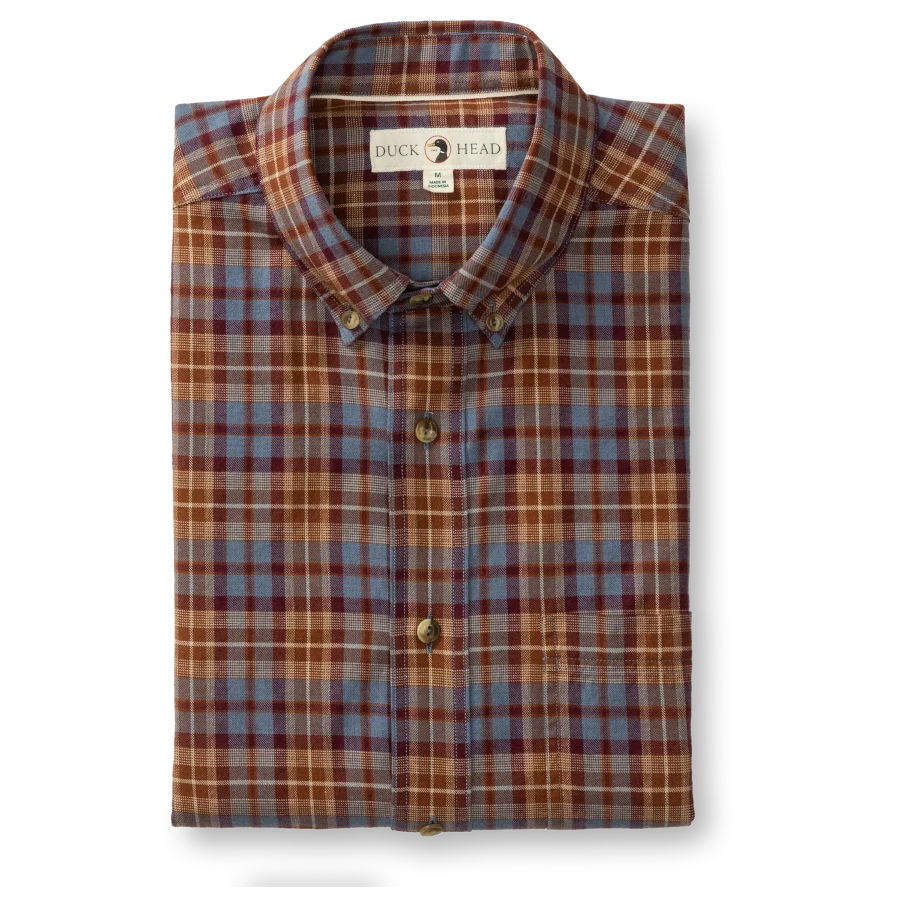 Duck Head Cotton Wool Sport Shirt - Houser Plaid Saddle Brown Duck Head Cotton Wool Sport Shirt - Houser Plaid Saddle Brown