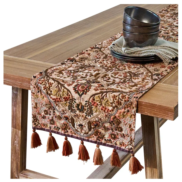 Juliska Willa Embroidered 18" x 90" Table Runner - Amber