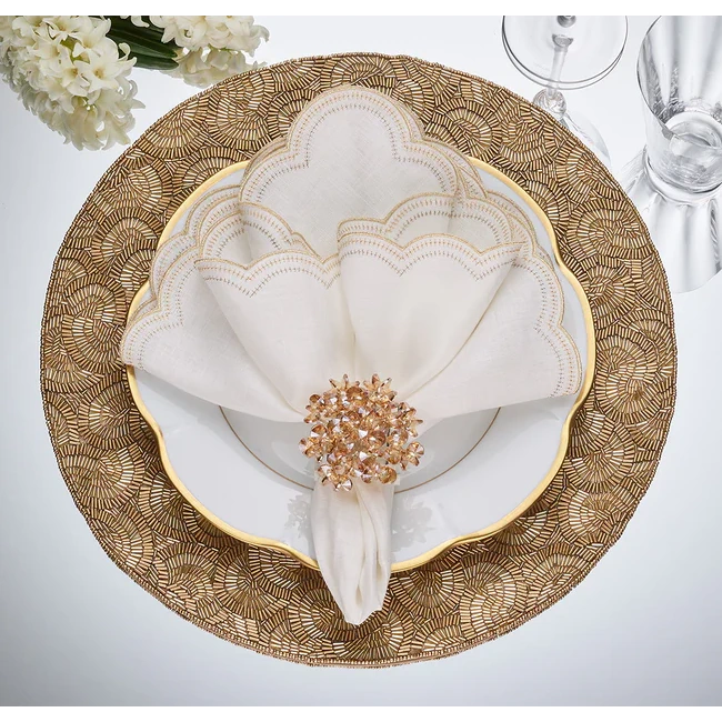Kim Seybert Lune Napkin in White, Gold & Silver