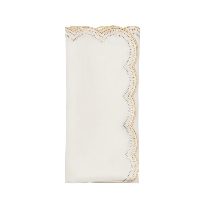 Kim Seybert Lune Napkin in White, Gold & Silver