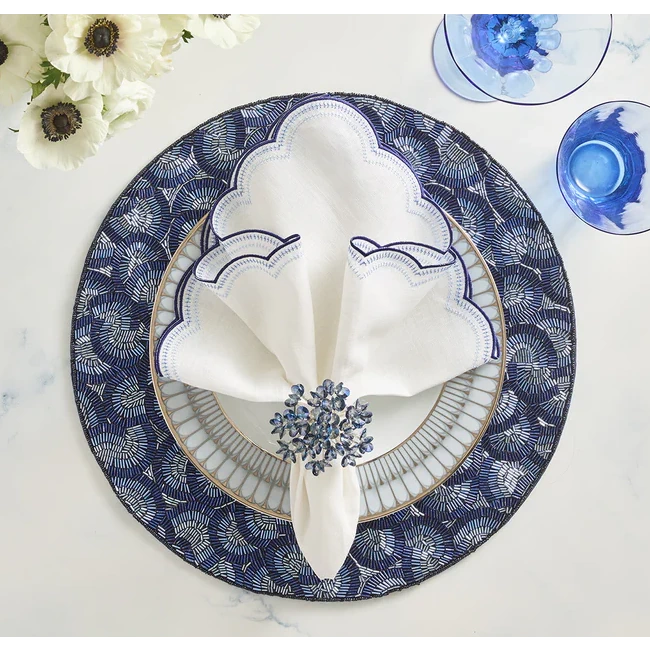 Kim Seybert Lune Napkin in White & Navy