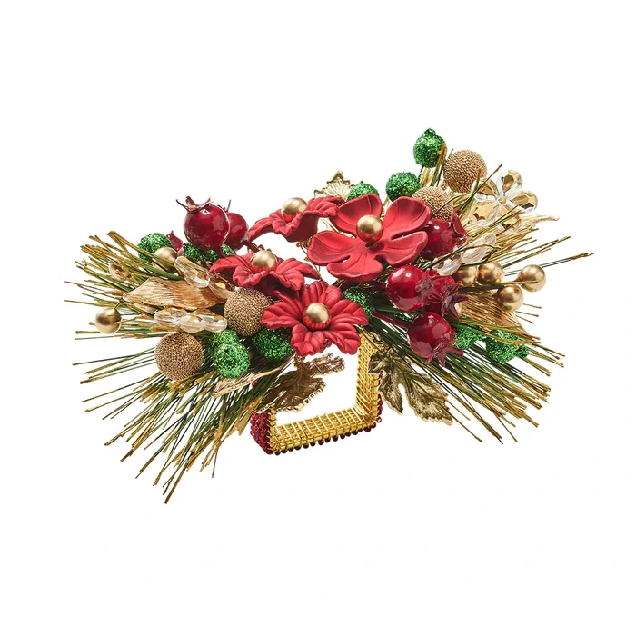 Kim Seybert Xmas Carol Napkin Ring in Red, Green & Gold