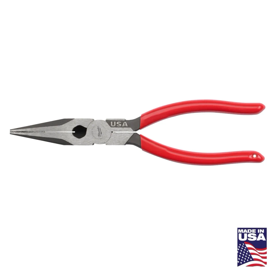 Milwaukee 8" Long Nose Pliers - Dipped Grip