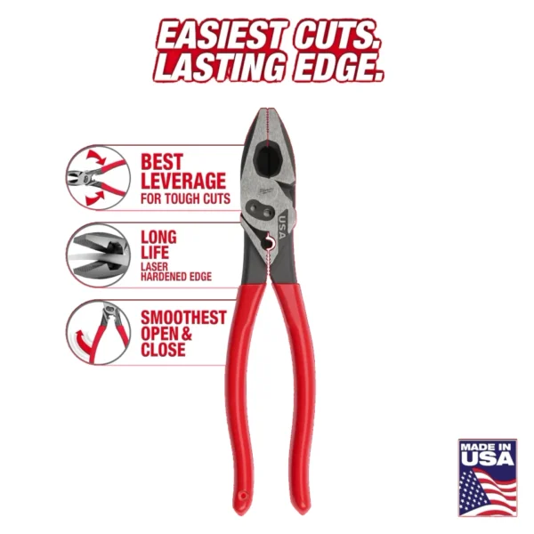 Milwaukee 9" Lineman's Pliers - Dipped Grip