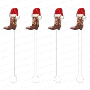 Christmas Cowboy Boot Acrylic Stir Sticks