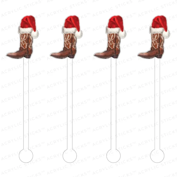 Christmas Cowboy Boot Acrylic Stir Sticks
