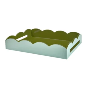 Addison Ross Eau De Nil & Khaki Lacquered Scallop Medium Two-Tone Tray