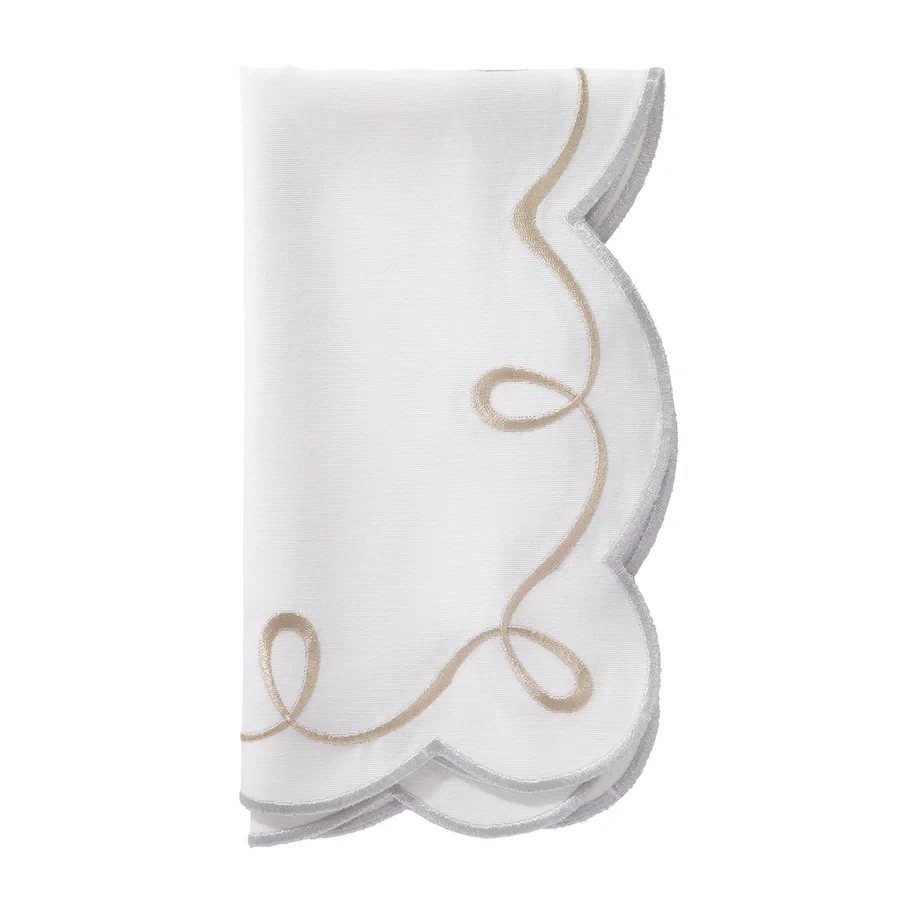 Bodrum Ribbon Twirl Embroidered Napkin - Gold/Silver