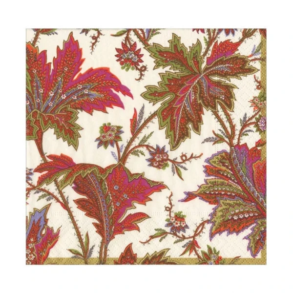 Caspari Paisley Leaves Ivory Cocktail Napkins