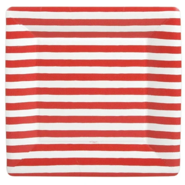 Caspari Red and White Stripe Square Paper Salad/Dessert Plates