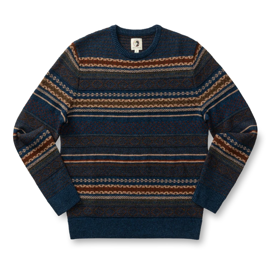 Duck Head Birch Fair Isle Crewneck Sweater - Maritime Blue Heather