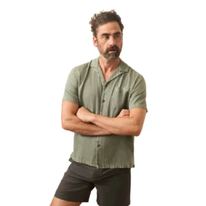Faherty Short-Sleeve Hemp Blend Shirt - Olive Dusk
