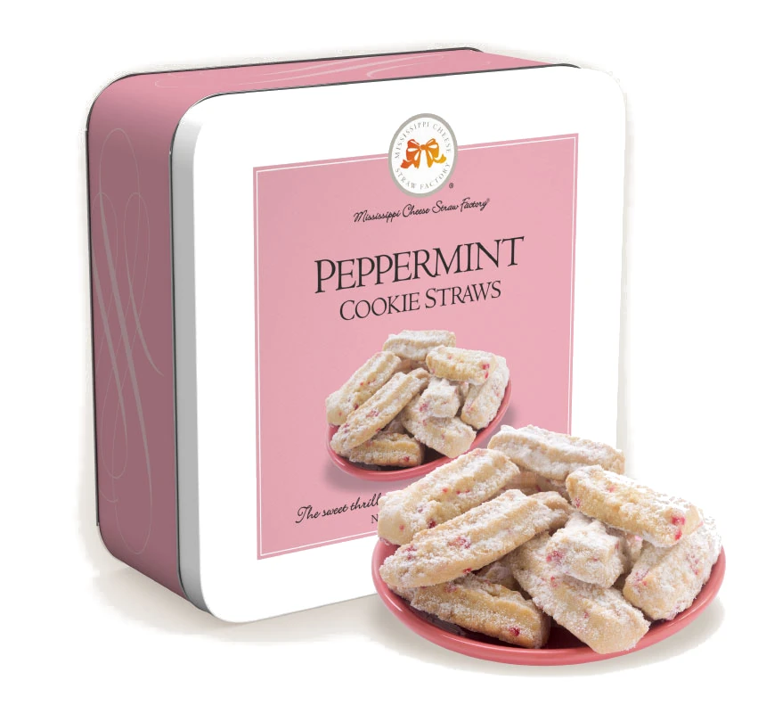 Mississippi Cheese Straw Factory Peppermint Cookie Straws 10 oz. Gift Tin
