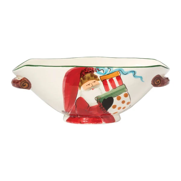 Vietri Old St. Nick Handled Oval Bowl with Presents