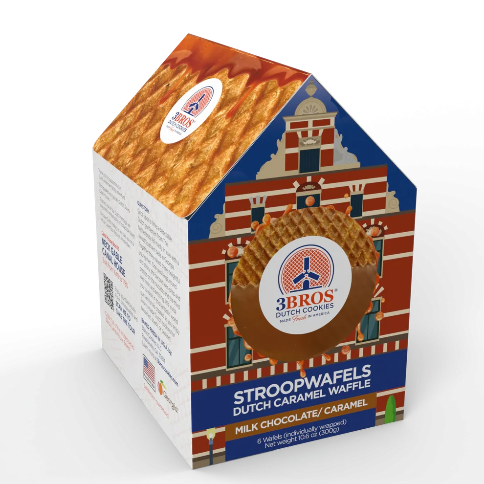 3 Bros Cookies Milk Chocolate Dipped Stroopwafels in Amsterdam Canal House Box