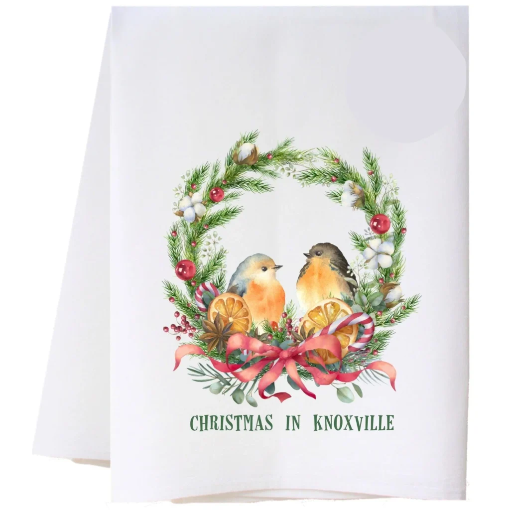 Cora & Pate Birds in Christmas Wreath Kitchen Towel Cora & Pate Birds in Christmas Wreath Kitchen Towel